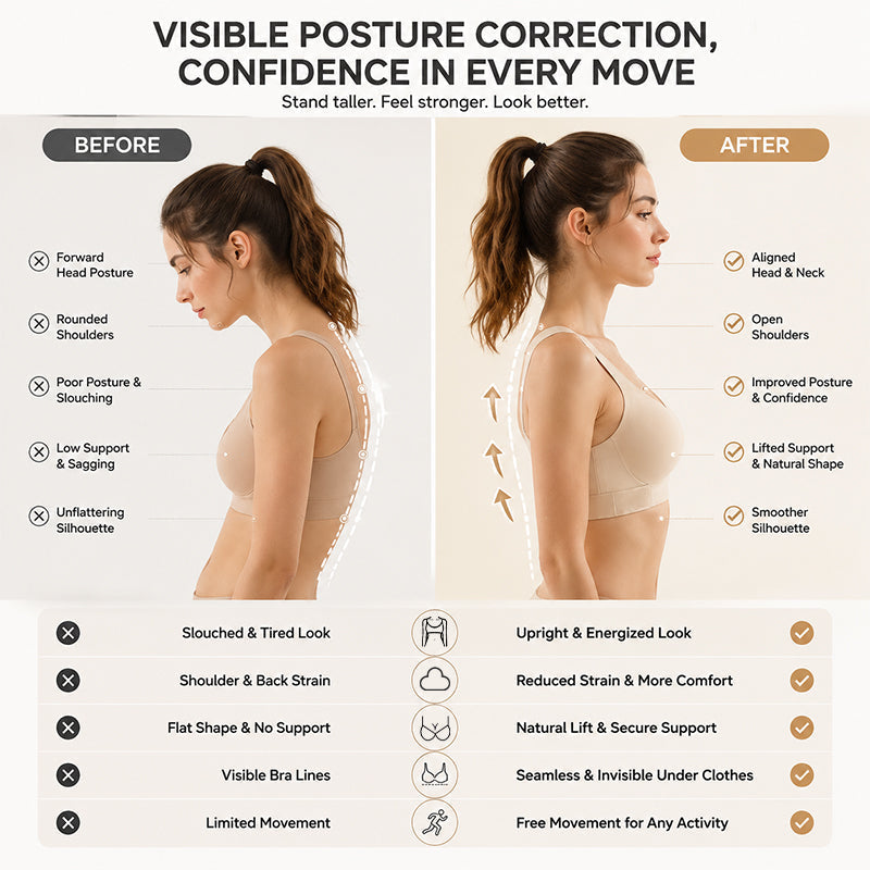 🧘 Soutien-gorge de sport pour femmes, correcteur de posture et lissant le dos : maintien sans armatures et fermeture à l'avant ! ✨