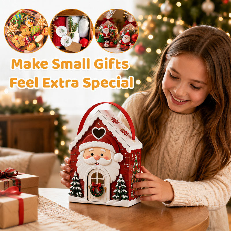 🏠🎄 Coffret cadeau « Christmas Cottage » avec poignée — 5 motifs festifs, emballage en forme de maison avec poignée de transport