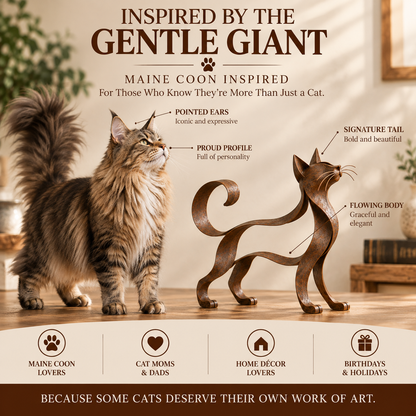 🐱 Sculpture métallique représentant un chat de type Maine Coon