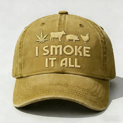 🧢 “I Smoke It All” geborduurde pet – Koel, comfortabel en grappig! 😎✨