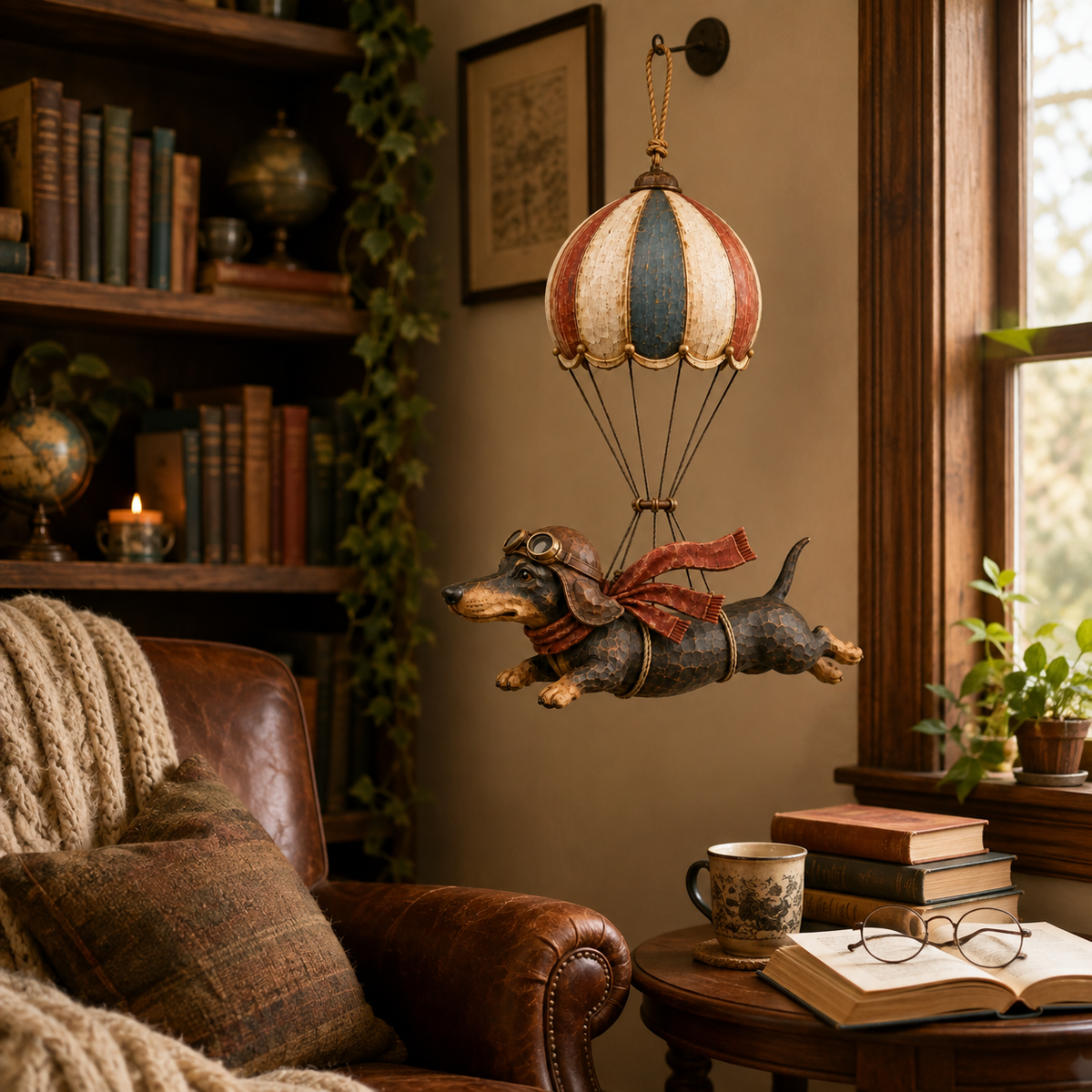 🐾✨ Montgolfière vintage en forme de teckel – Une décoration de rêve !