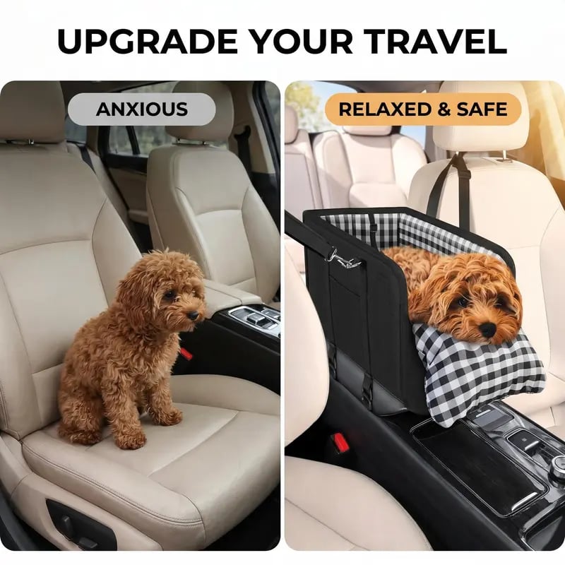 🔥SOLDES 2026 : 50 % DE RÉDUCTION – Siège auto indispensable pour chiens, à installer sur la console centrale – Siège rehausseur pour petits animaux de compagnie qui apaise leur anxiété🐶🚗