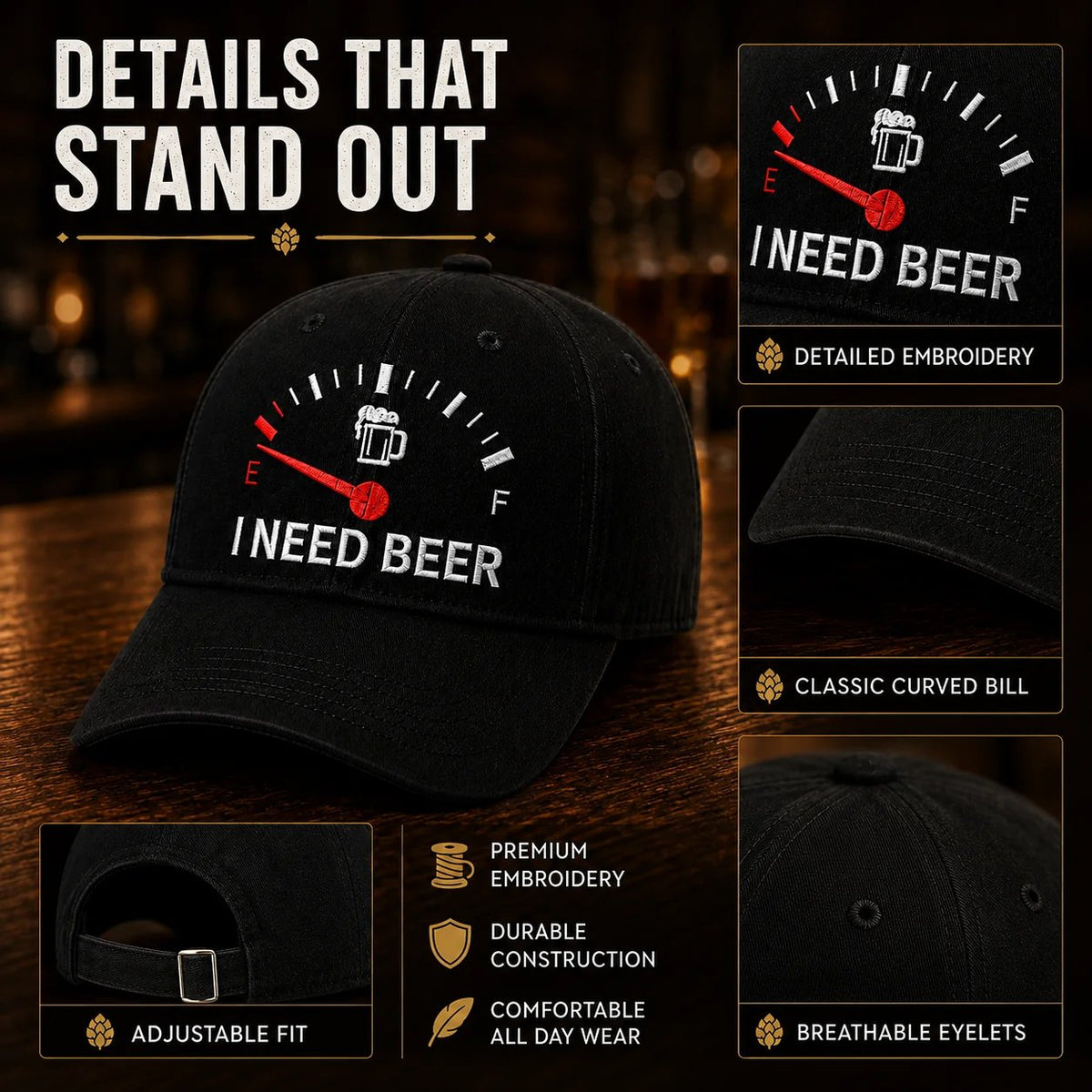 🔥DERNIER JOUR DE LA PROMOTION 50 % DE RÉDUCTION - 🍺 Casquette de baseball brodée « I NEED BEER » – Casquette commémorative unisexe🧢
