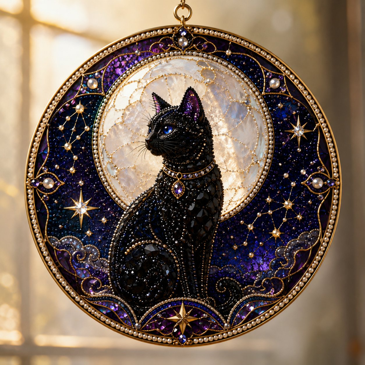 🌙 Kit de bricolage pour créer un chat noir divin comme décoration de fenêtre | Capteur de soleil en 3D avec des perles 🔮✨