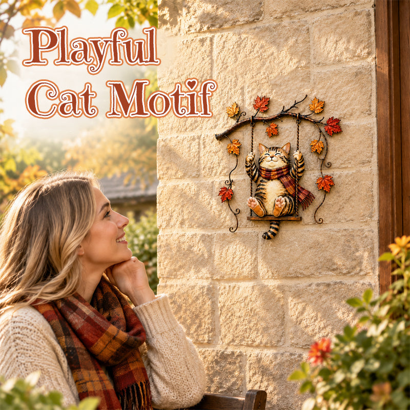 🍁Décoration murale en métal représentant un chat d'automne🐱