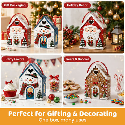 🏠🎄 Coffret cadeau « Christmas Cottage » avec poignée — 5 motifs festifs, emballage en forme de maison avec poignée de transport