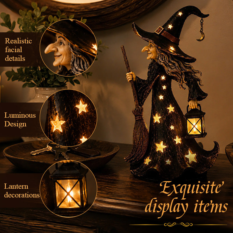 🌟🧙‍♀️ Figurine de lampe de nuit Sorcière à la lumière des étoiles Décoration d'Halloween en forme de sorcière avec éclairage LED chaleureux 🎃