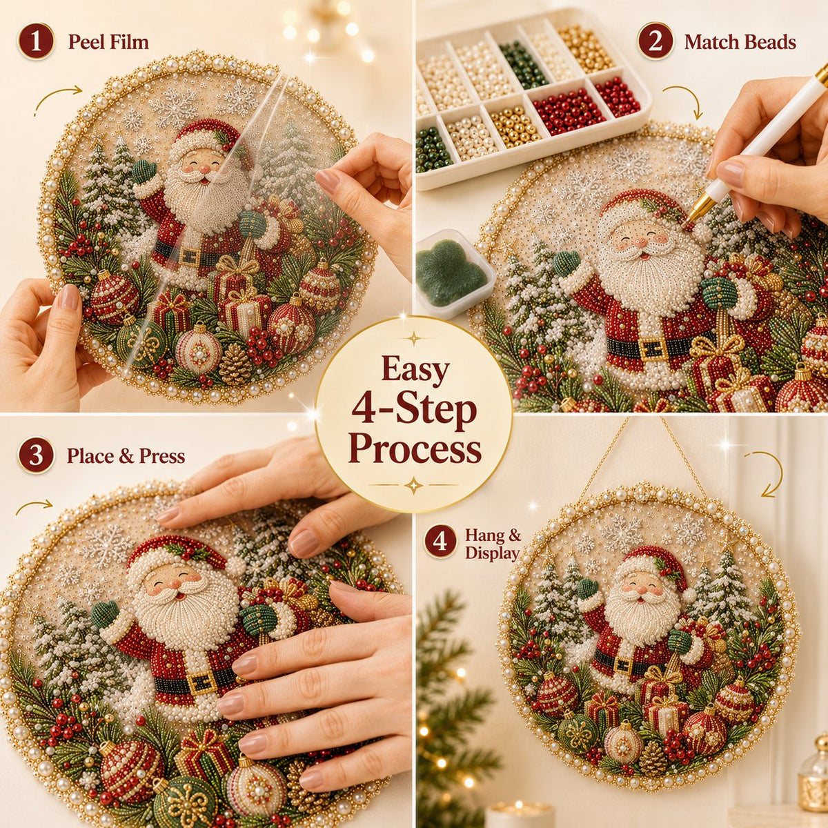 ✨ Les quatre saisons et les fêtes : kit de guirlande décorative en perles | Toile de luxe avec finition floconnée et perles résistantes aux rayures et aux décolorations – Décoration saisonnière à réaliser soi-même 💎