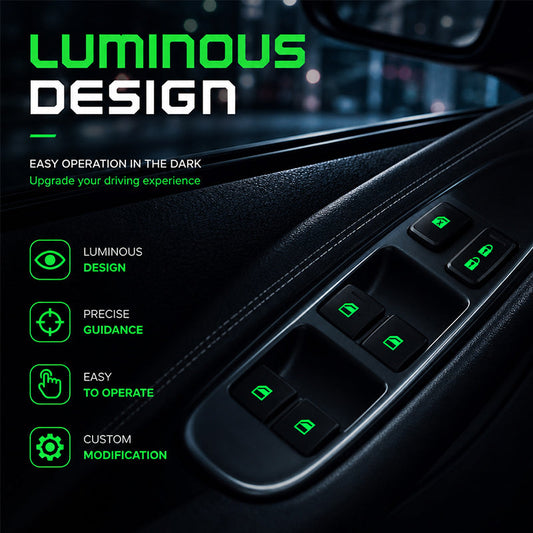🚗✨ Autocollants lumineux pour commutateurs de vitres de voiture – Autocollants colorés et phosphorescents pour boutons d'avertissement 🌈🌙