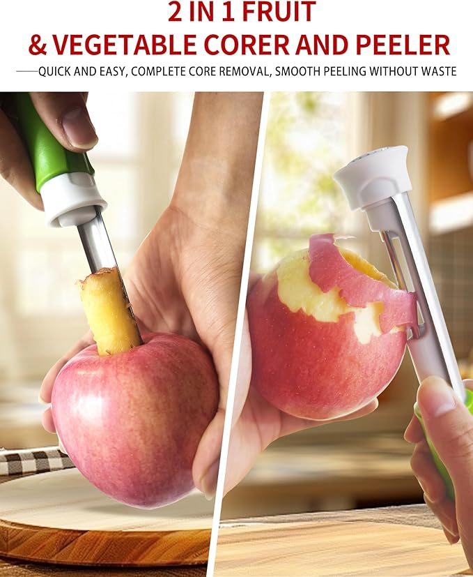 🍎 Éplucheur-évideur 2-en-1 en acier inoxydable : pour retirer le cœur des fruits en un seul geste ! ✨