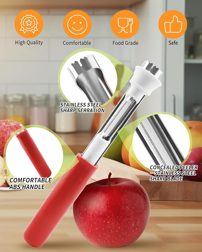 🍎 Éplucheur-évideur 2-en-1 en acier inoxydable : pour retirer le cœur des fruits en un seul geste ! ✨
