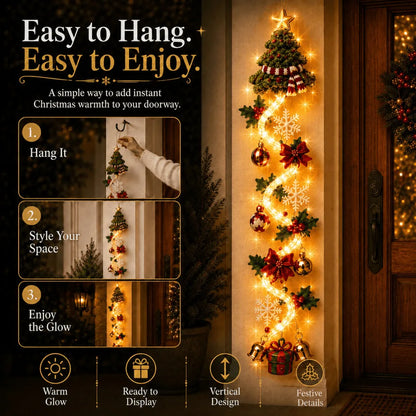 🎄MerryCascade™ Décoration de porte de Noël lumineuse | 6 modèles festifs et lumineux, avec une lueur chaleureuse, des détails en relief et une décoration verticale peu encombrante ✨