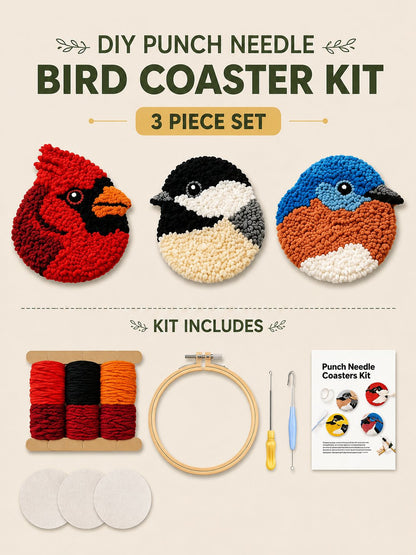 🧵Adapté aux débutants🐦Kit de broderie au poinçon pour sous-verres « Oiseaux » à réaliser soi-même