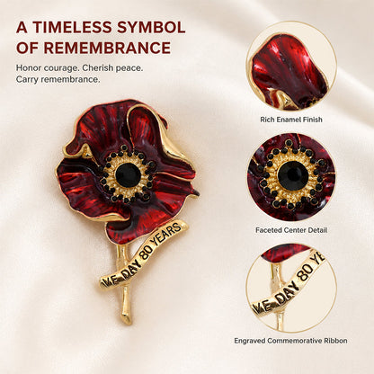 🌺 Broche en forme de coquelicot en émail rouge