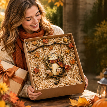 🍁Décoration murale en métal représentant un chat d'automne🐱