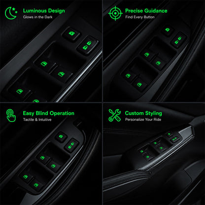 🚗✨ Autocollants lumineux pour commutateurs de vitres de voiture – Autocollants colorés et phosphorescents pour boutons d'avertissement 🌈🌙