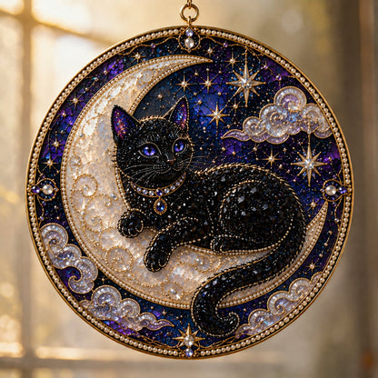 🌙 Kit de bricolage pour créer un chat noir divin comme décoration de fenêtre | Capteur de soleil en 3D avec des perles 🔮✨