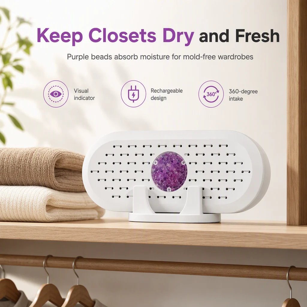 💧👕 Mini-déshumidificateur réutilisable – Pour des armoires et des tiroirs plus frais et plus secs