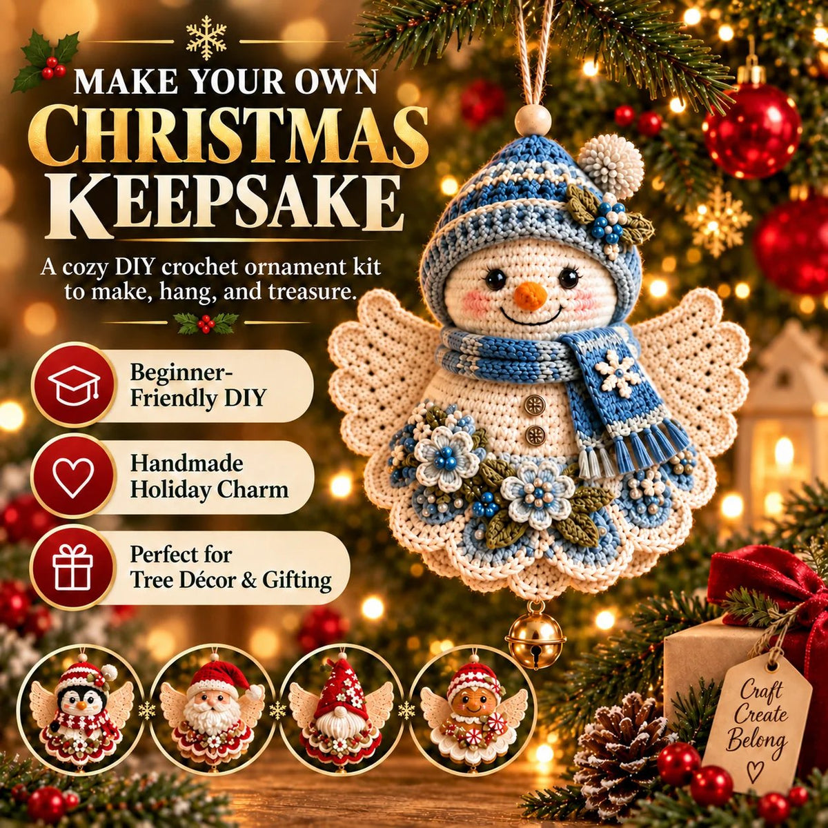 🎄 Kit de bricolage pour réaliser un ange de Noël au crochet comme décoration de Noël – À fabriquer soi-même, à accrocher et à chérir✨