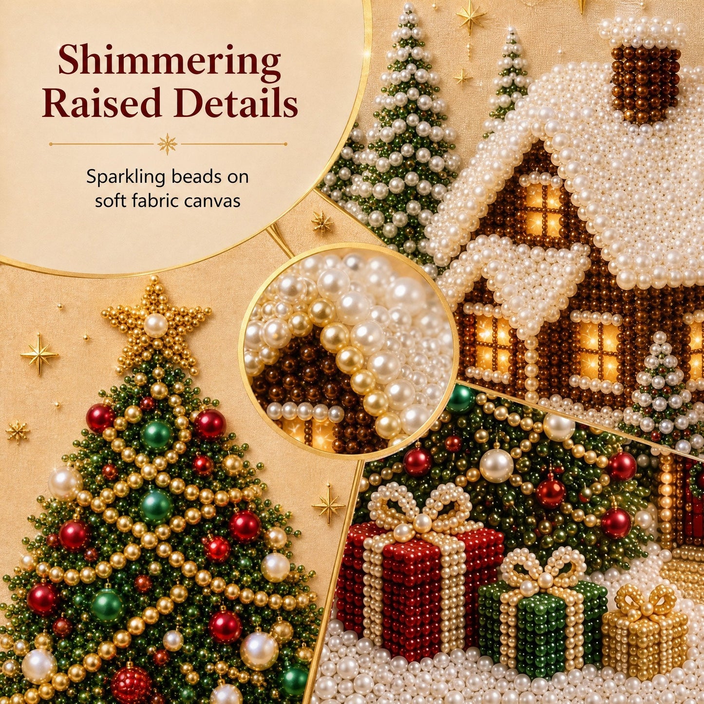 🎄🎅 Kit de décorations murales de Noël 3D haut de gamme avec perles | Toile de luxe recouverte d'une couche de flocons, avec des perles résistantes aux rayures et aux décolorations – Décoration de Noël à réaliser soi-même ⛄️❄️