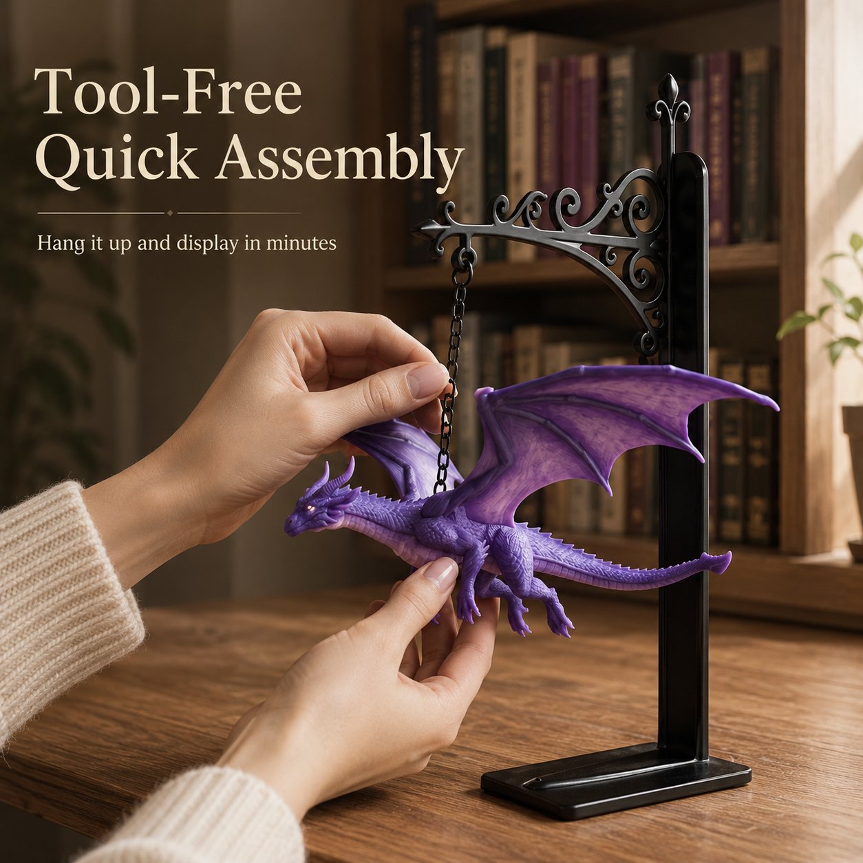 🐉 DragonGlow : serre-livres suspendu en forme de dragon violet avec petite lampe – Laissez un dragon lumineux veiller sur vos histoires préférées 📚🌠