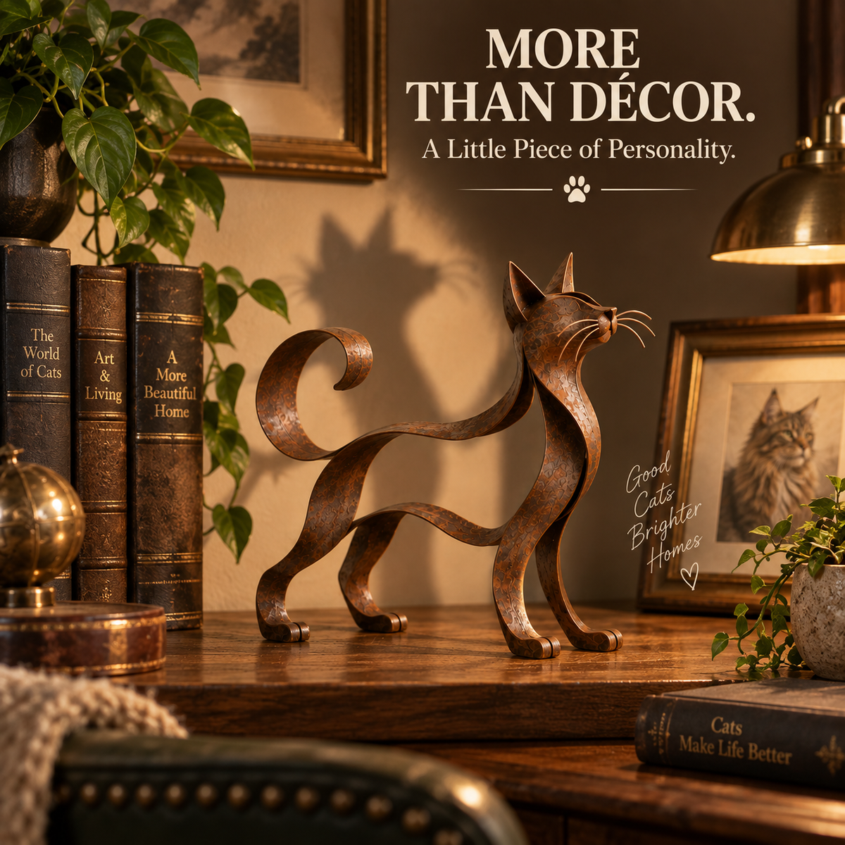 🐱 Sculpture métallique représentant un chat de type Maine Coon