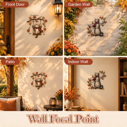 🍁Décoration murale en métal représentant un chat d'automne🐱