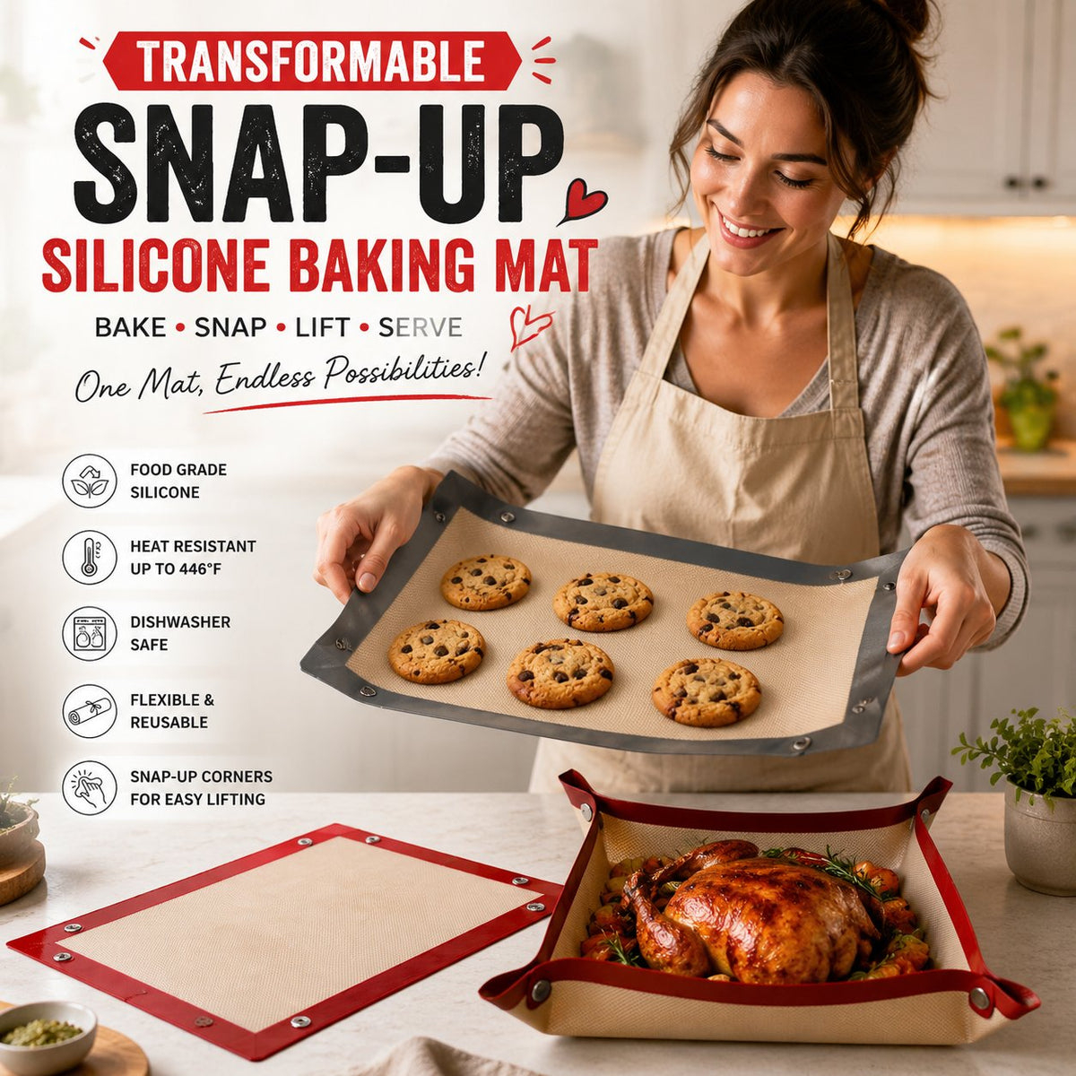 🍕🔥 Tapis de cuisson en silicone modulable – Passez d'un tapis de cuisson à un panier de cuisson en quelques secondes ! ✨
