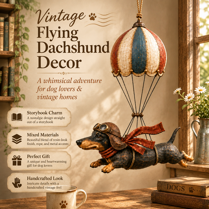 🐾✨ Montgolfière vintage en forme de teckel – Une décoration de rêve !