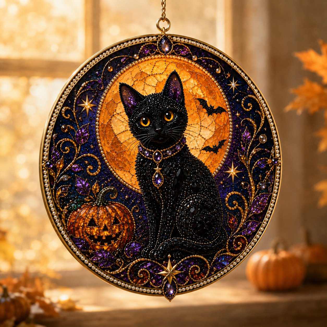 🌙 Kit de bricolage pour créer un chat noir divin comme décoration de fenêtre | Capteur de soleil en 3D avec des perles 🔮✨