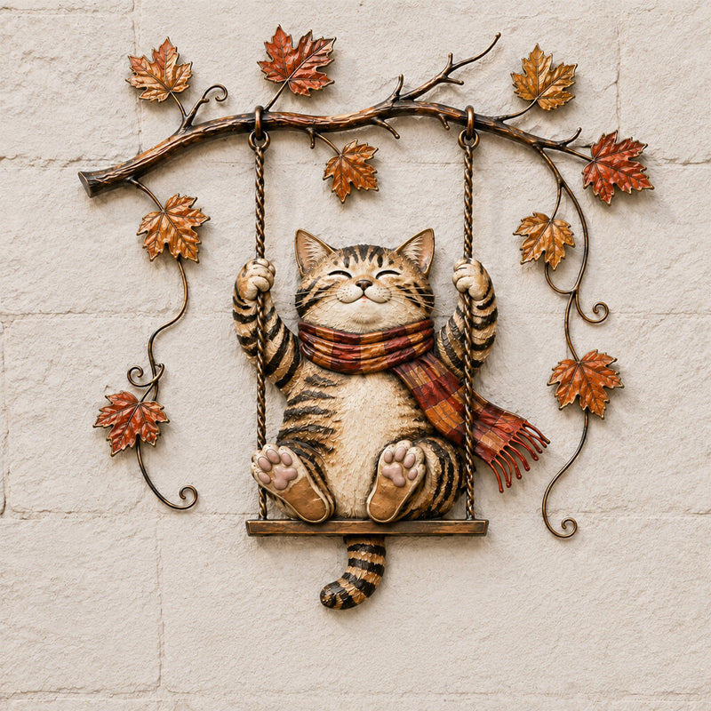 🍁Décoration murale en métal représentant un chat d'automne🐱
