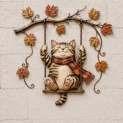 🍁Décoration murale en métal représentant un chat d'automne🐱