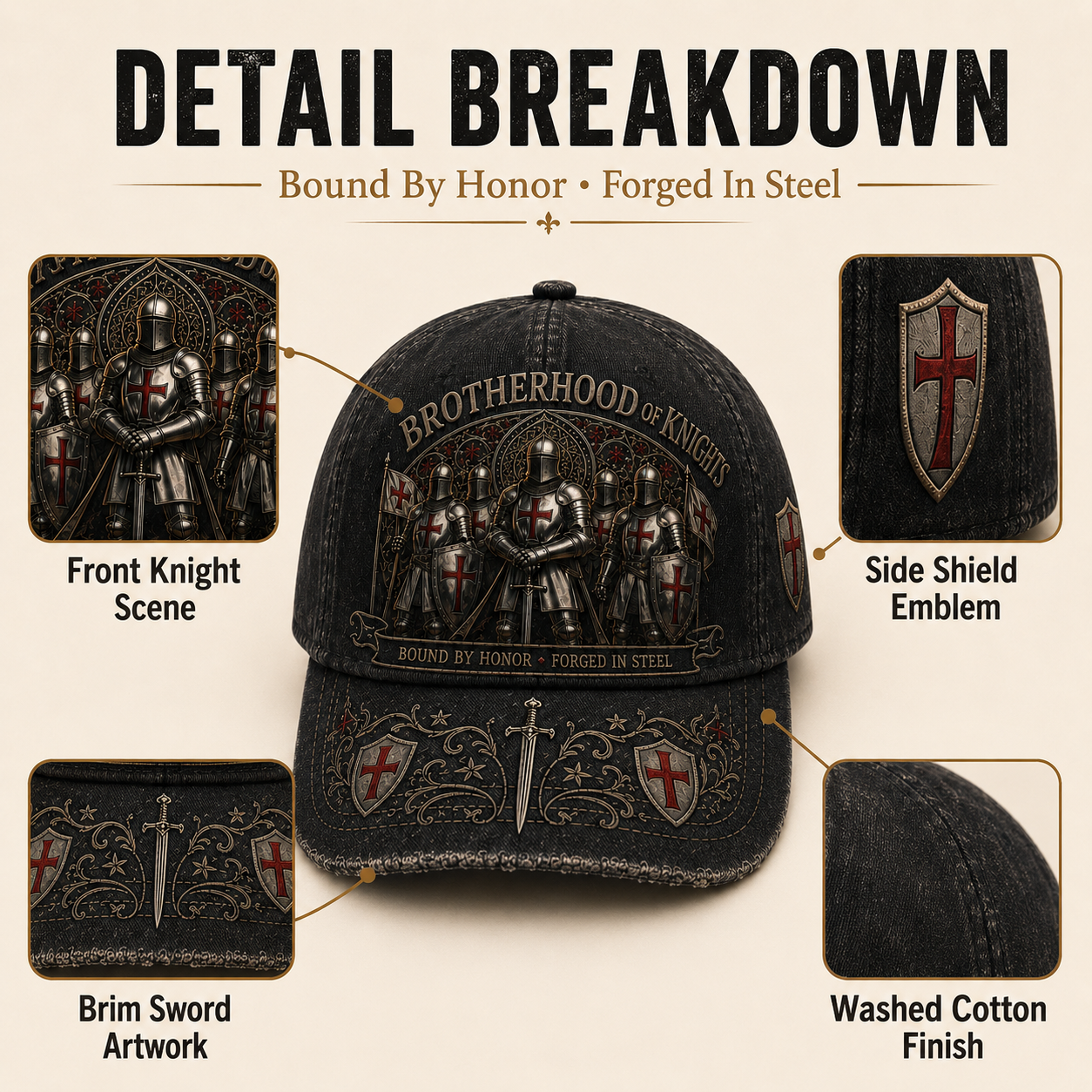 ⚔️ Liés par l'honneur, forgés dans l'acier – Casquette des Templiers 🛡️🔥
