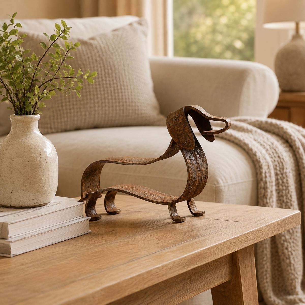 🐶✨ Sculpture rustique en métal représentant un teckel – Un charme intemporel pour la maison et le jardin !