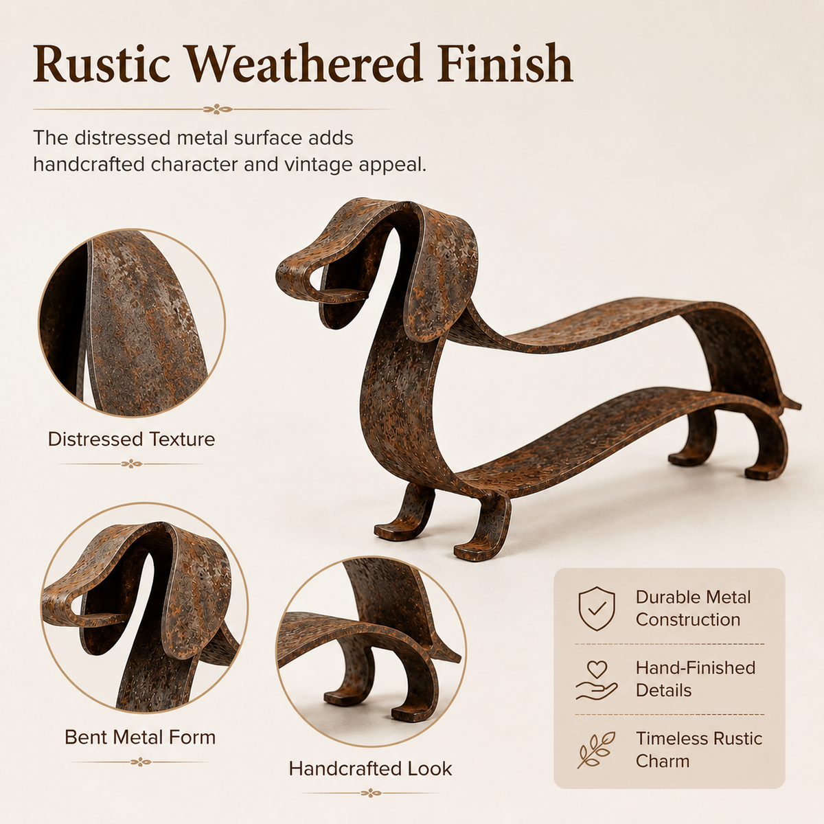 🐶✨ Sculpture rustique en métal représentant un teckel – Un charme intemporel pour la maison et le jardin !
