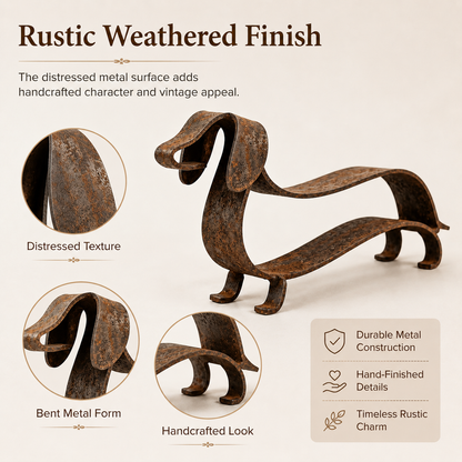 🐶✨ Sculpture rustique en métal représentant un teckel – Un charme intemporel pour la maison et le jardin !