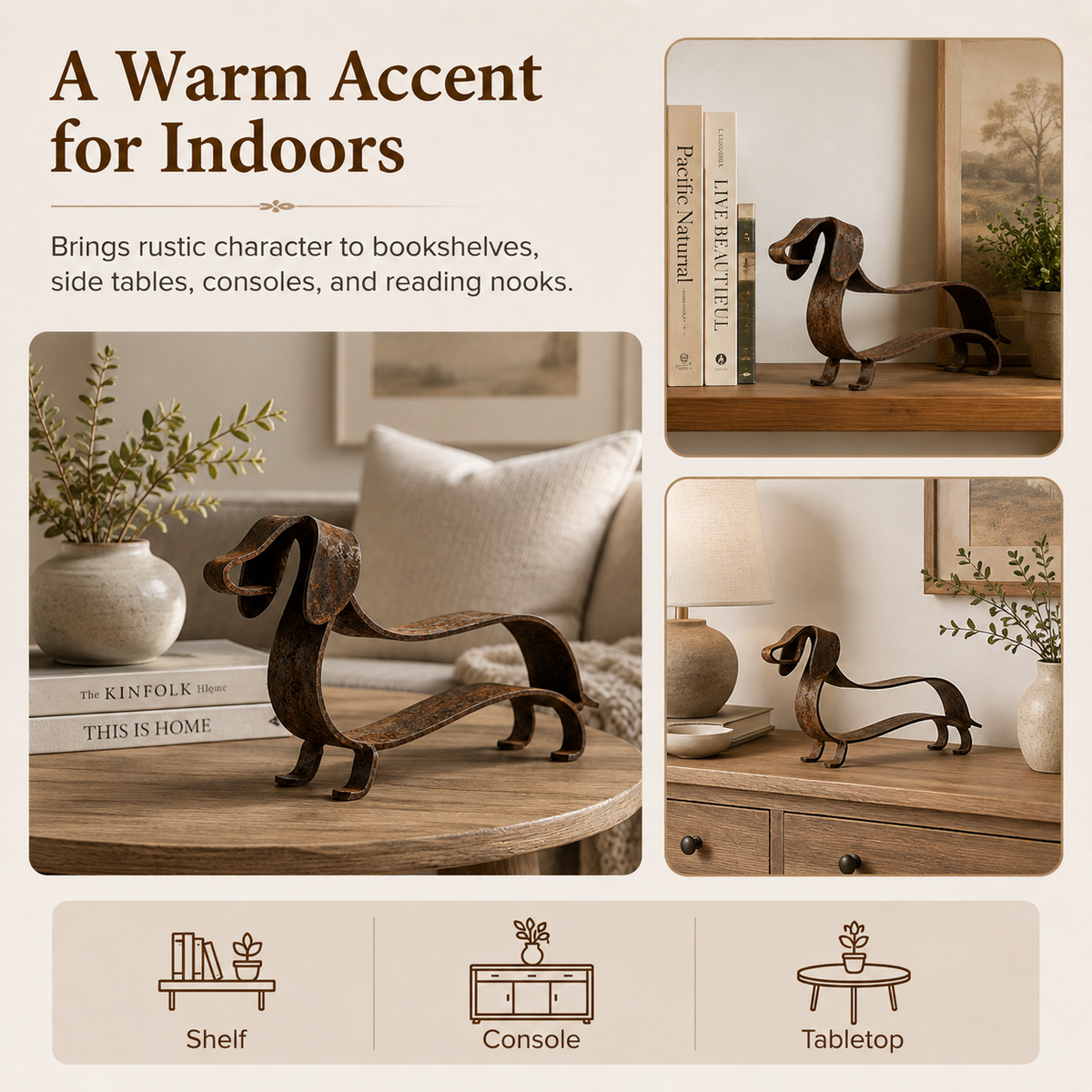 🐶✨ Sculpture rustique en métal représentant un teckel – Un charme intemporel pour la maison et le jardin !