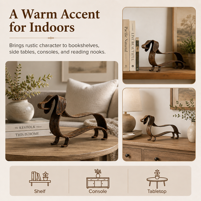🐶✨ Sculpture rustique en métal représentant un teckel – Un charme intemporel pour la maison et le jardin !