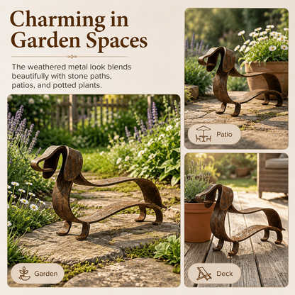 🐶✨ Sculpture rustique en métal représentant un teckel – Un charme intemporel pour la maison et le jardin !