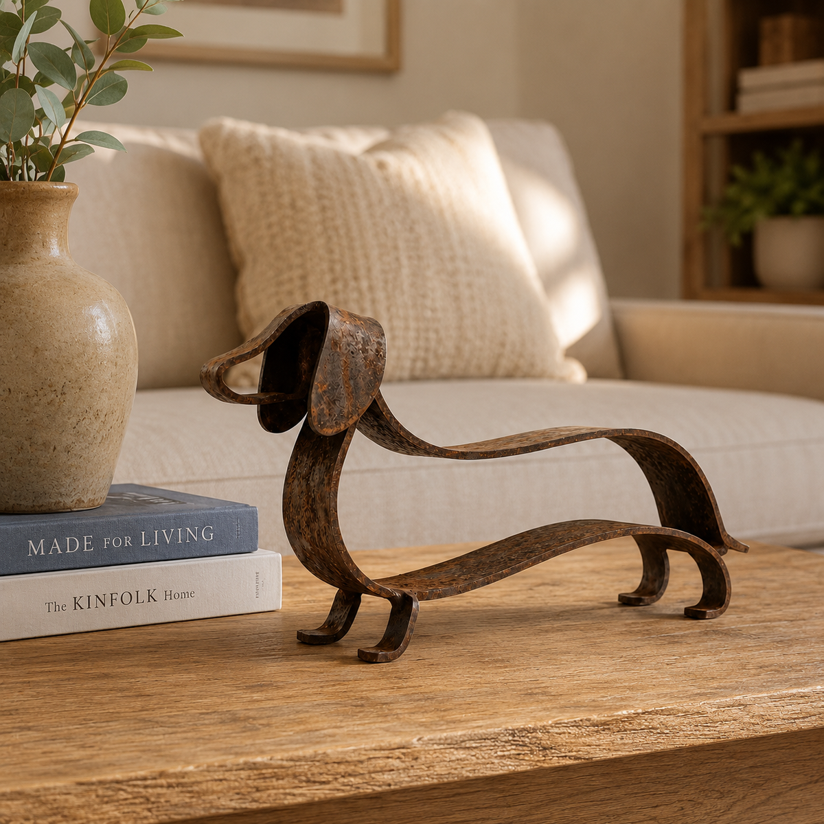 🐶✨ Sculpture rustique en métal représentant un teckel – Un charme intemporel pour la maison et le jardin !