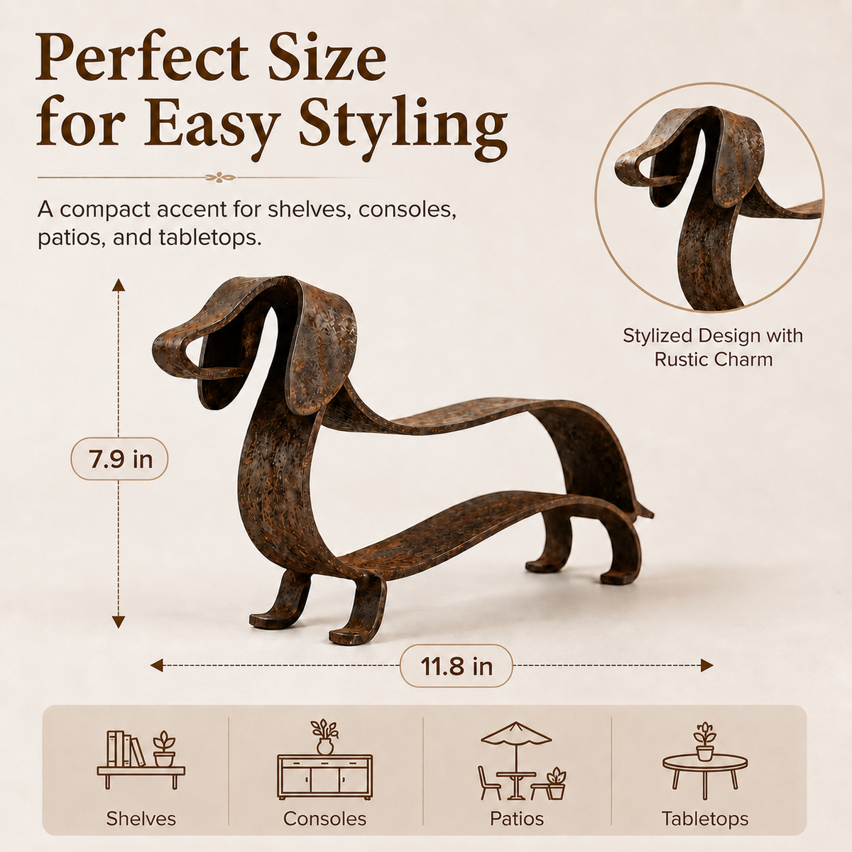 🐶✨ Sculpture rustique en métal représentant un teckel – Un charme intemporel pour la maison et le jardin !