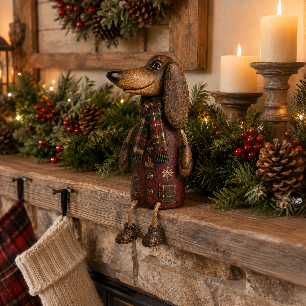 🏡Figurine de Noël vintage représentant un teckel, à poser sur une étagère