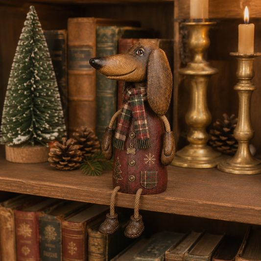 🏡Figurine de Noël vintage représentant un teckel, à poser sur une étagère