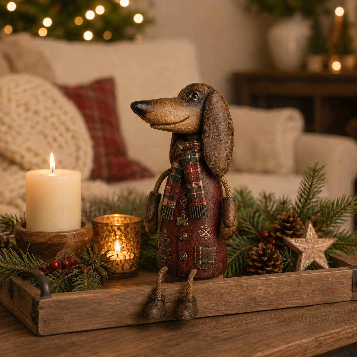 🏡Figurine de Noël vintage représentant un teckel, à poser sur une étagère