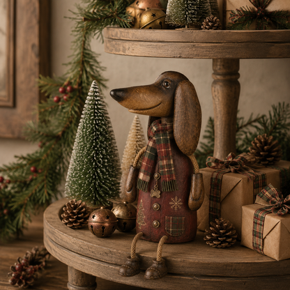 🏡Figurine de Noël vintage représentant un teckel, à poser sur une étagère