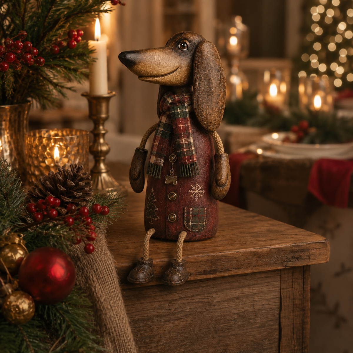 🏡Figurine de Noël vintage représentant un teckel, à poser sur une étagère