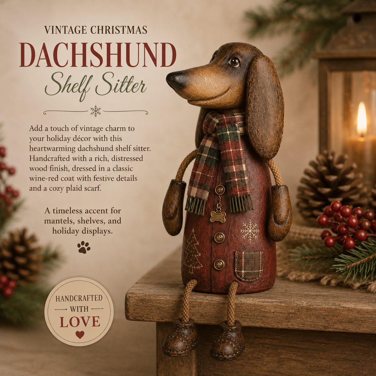 🏡Figurine de Noël vintage représentant un teckel, à poser sur une étagère
