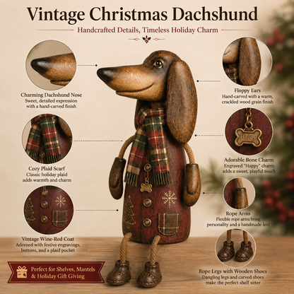 🏡Figurine de Noël vintage représentant un teckel, à poser sur une étagère