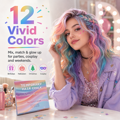 🎨Coffret de 12 craies temporaires pour les cheveux, pour enfants et adolescents