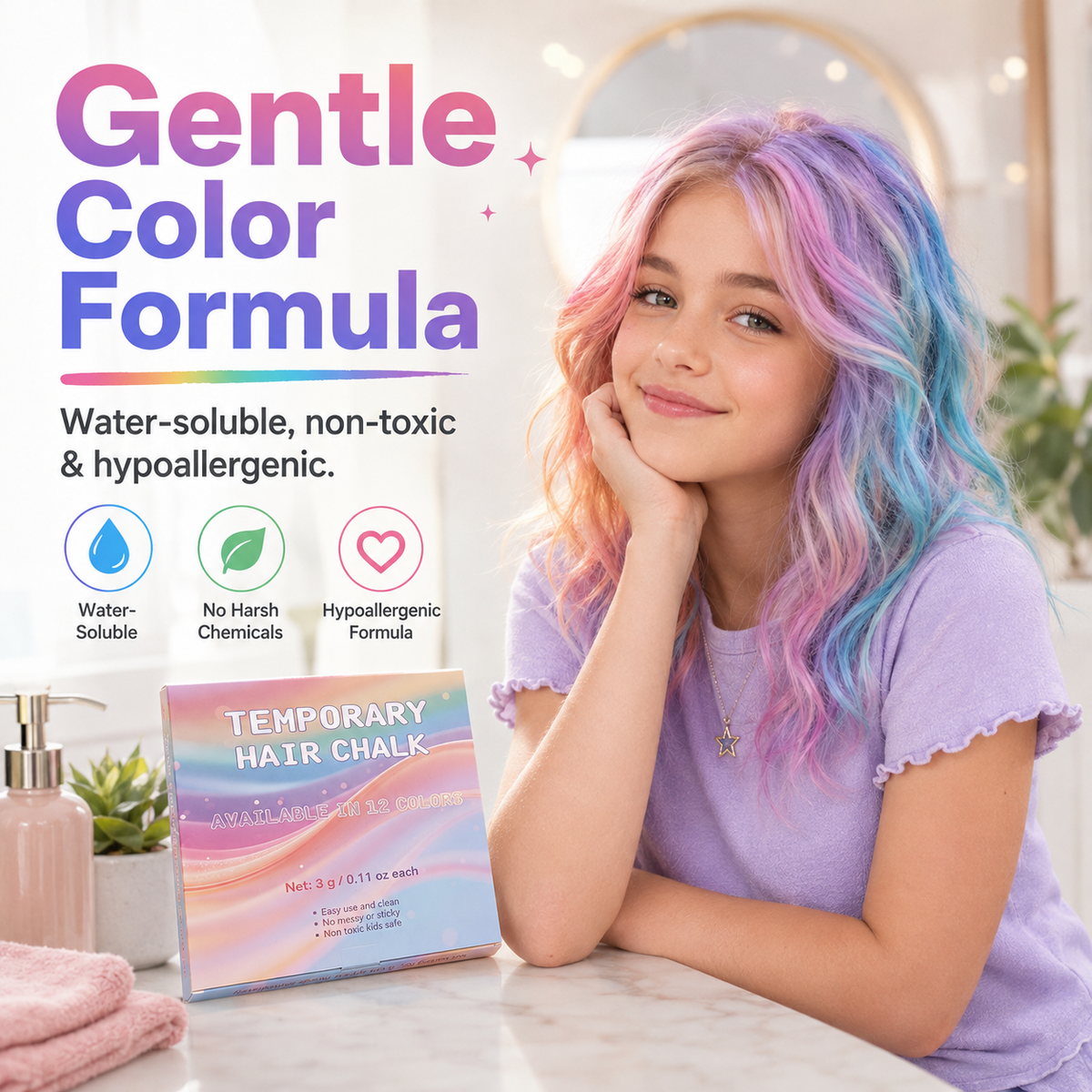 🎨Coffret de 12 craies temporaires pour les cheveux, pour enfants et adolescents